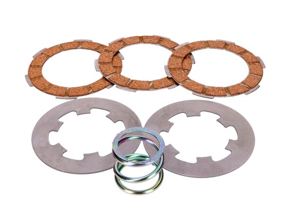 Kupplungsscheiben Set CIF 3 Beläge + Stahlscheiben + Feder für Vespa 50s/PV/PK