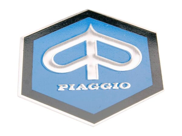 Emblem Piaggio 6-eckig 42mm Aluminium selbstkleb, Kaskade Vespa Sprint/Rally