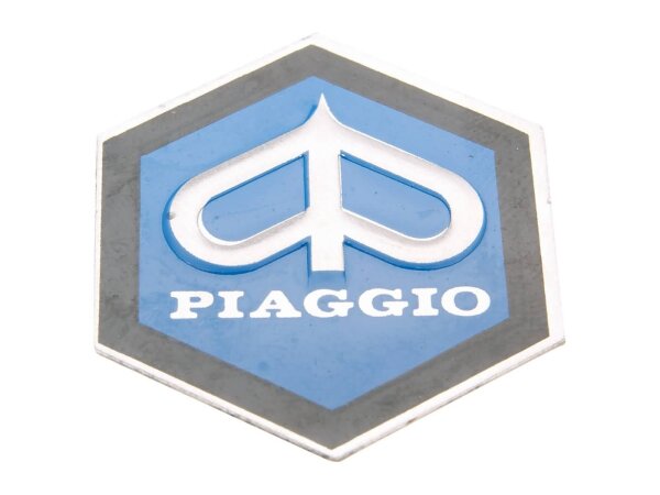 Emblem Piaggio 6-eckig 31x36mm Aluminium selbstkleb. Kaskade Vespa PK/PX